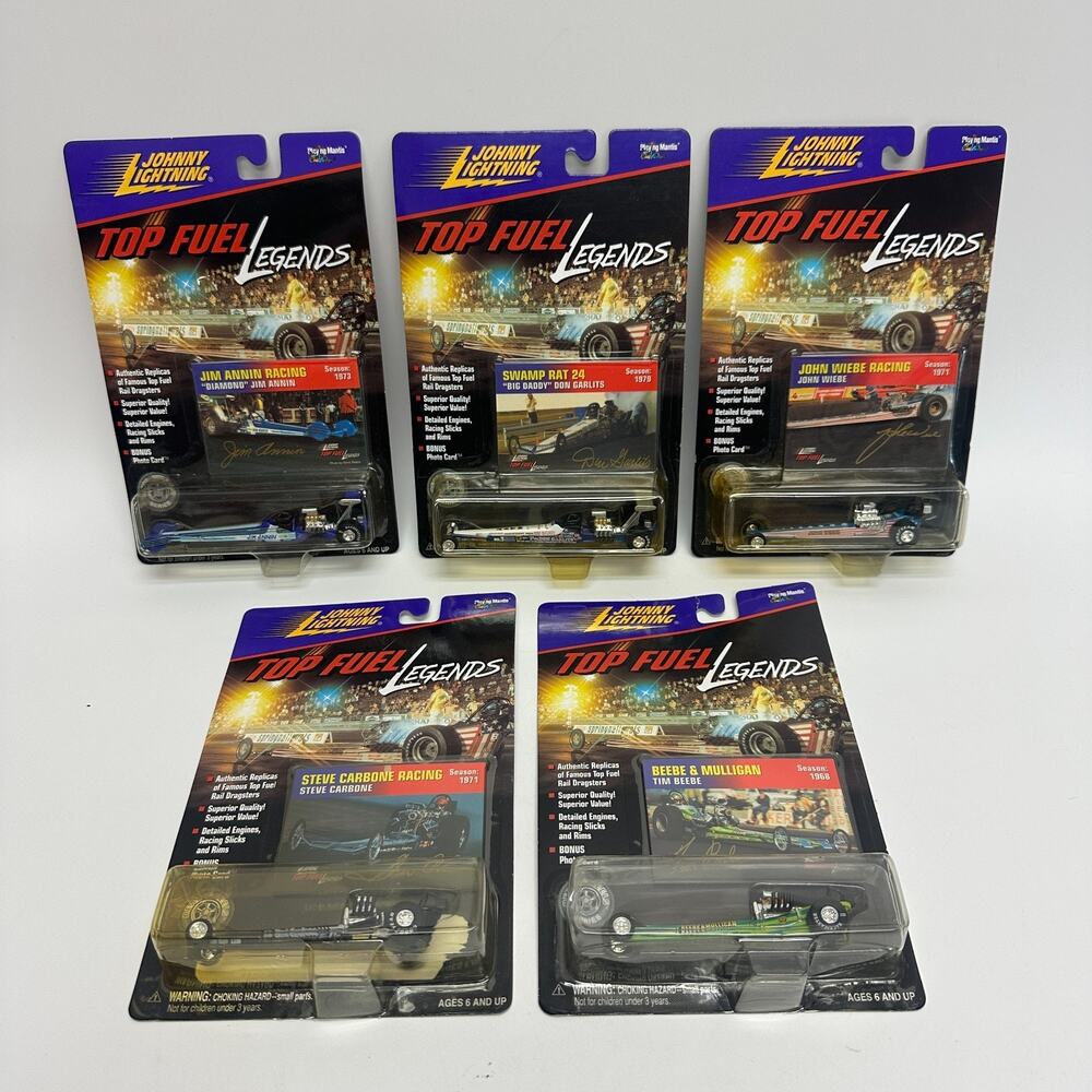 Lot of 5 NIP Johnny Lightning Top Fuel Legends Die-Cast Dragsters